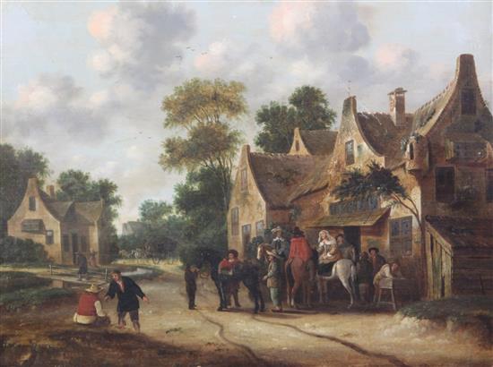After Thomas Heeremans (1641-) Horseman beside a tavern, 18.5 x 24.5in.